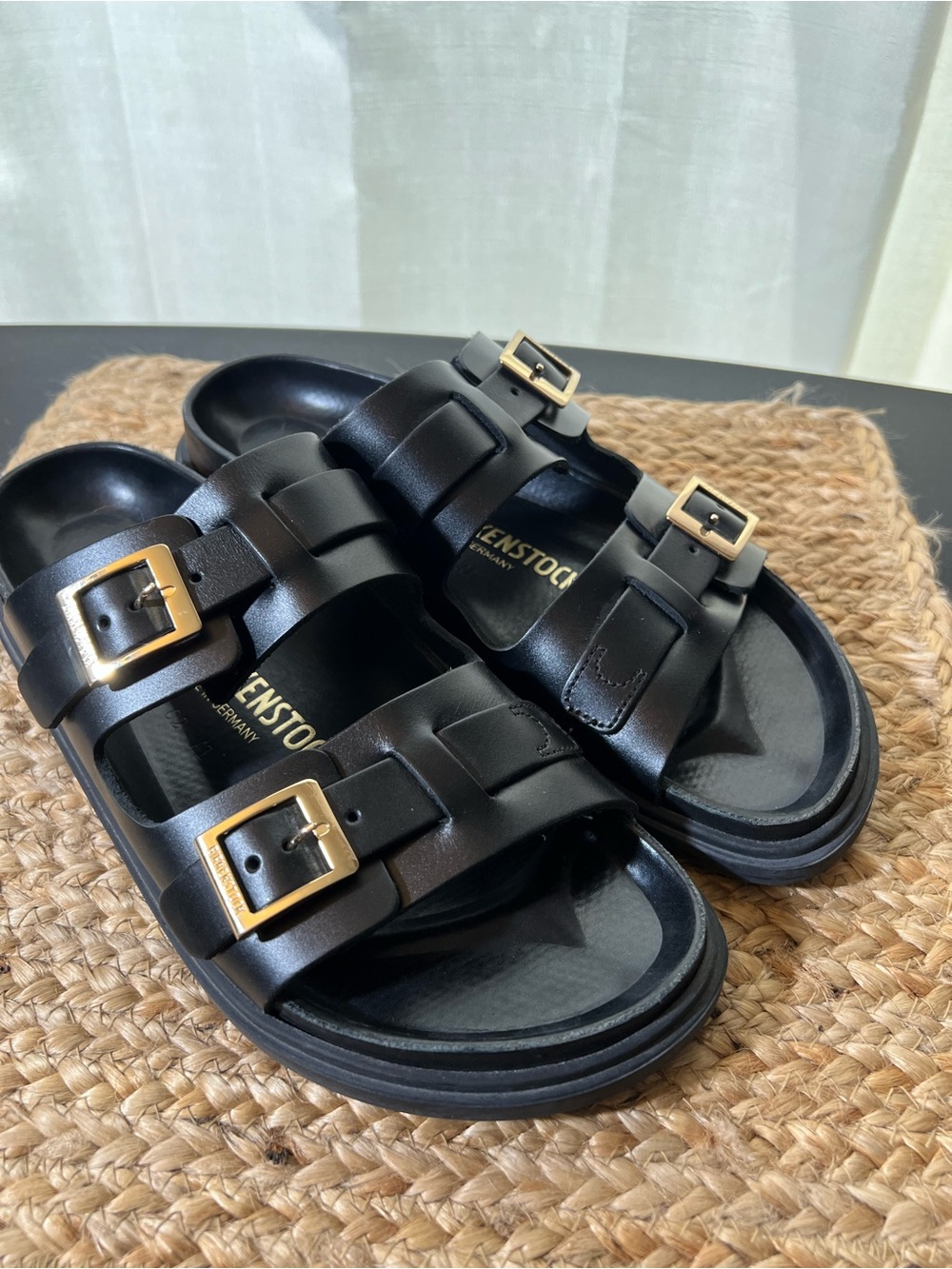 Birkenstock Black Milano Sandals with Gold Buckles - Picture 12 of 13